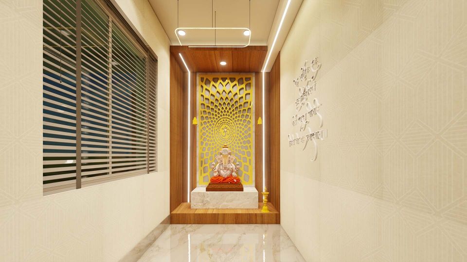 Puja Room With Backlit Jaali Design